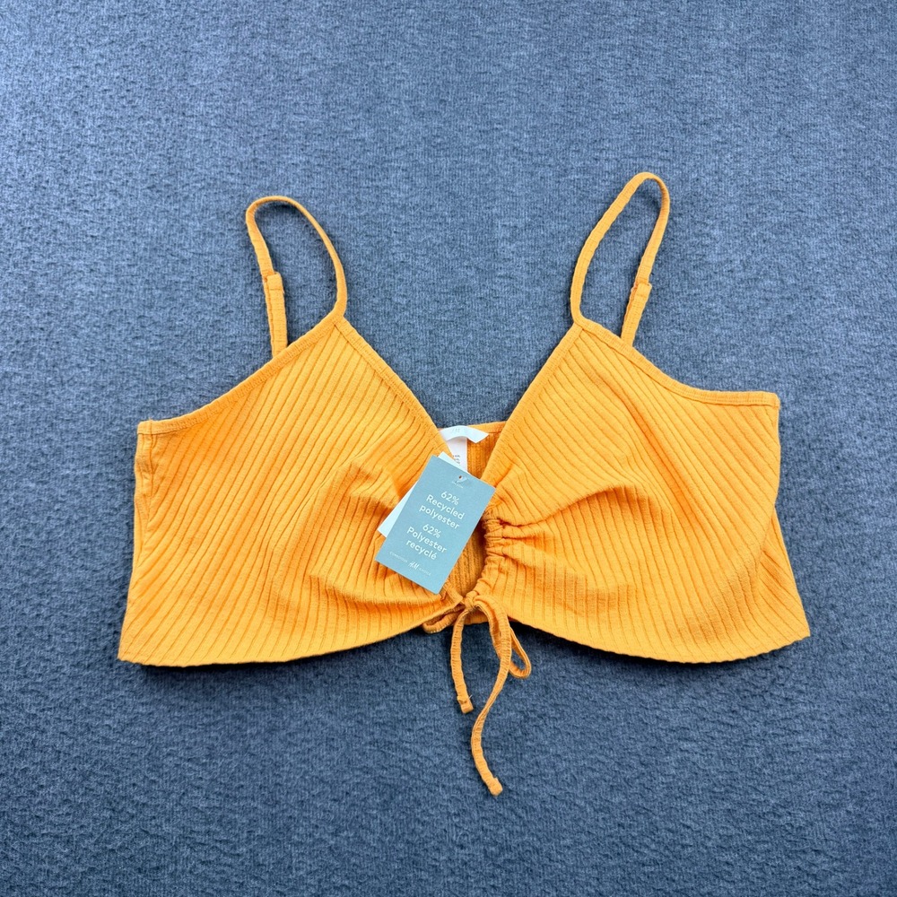 H&M Orange Women's XXL‎ Ribbed Ruched Front Crop Top NWT